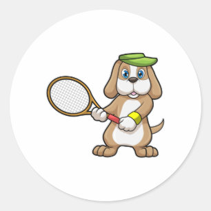 Dog at Tennis with Tennis racket & Cap Classic Round Sticker