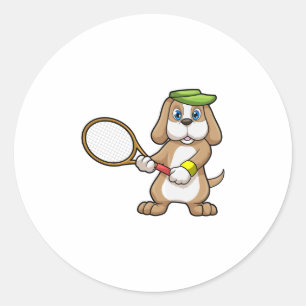 Dog at Tennis with Tennis racket & Cap Classic Round Sticker