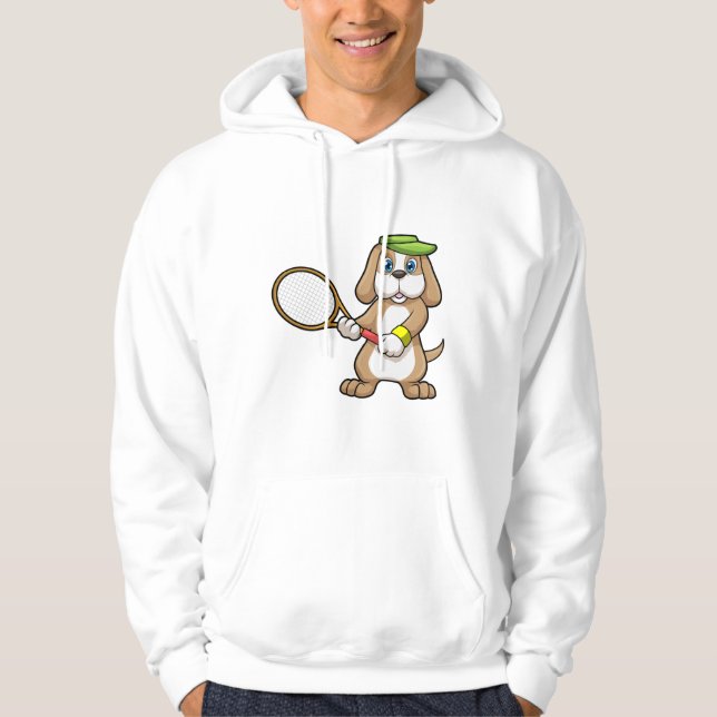 Dog at Tennis with Tennis racket & Cap Hoodie (Front)