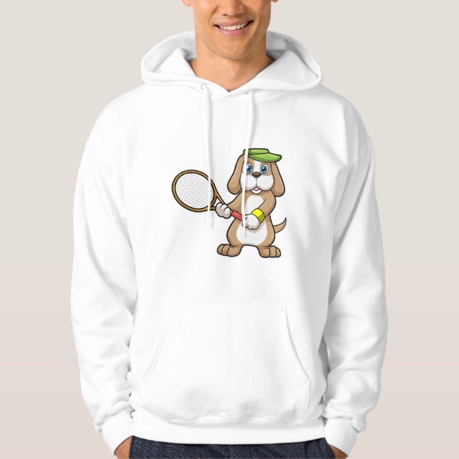 Dog at Tennis with Tennis racket & Cap Hoodie (Front)