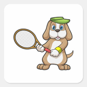 Dog at Tennis with Tennis racket & Cap Square Sticker