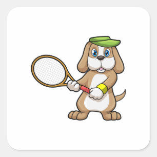 Dog at Tennis with Tennis racket & Cap Square Sticker