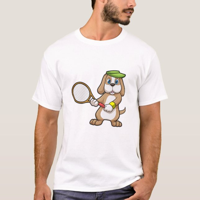 Dog at Tennis with Tennis racket & Cap T-Shirt (Front)