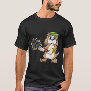 Dog at Tennis with Tennis racket & Cap T-Shirt