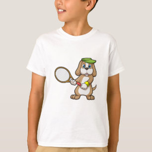 Dog at Tennis with Tennis racket & Cap T-Shirt