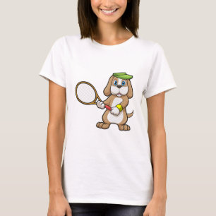 Dog at Tennis with Tennis racket & Cap T-Shirt