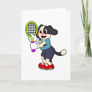 Dog at Tennis with Tennis racket Card