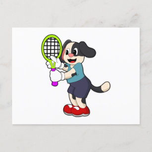 Dog at Tennis with Tennis racket Postcard