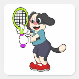 Dog at Tennis with Tennis racket Square Sticker