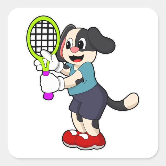 Dog at Tennis with Tennis racket Square Sticker (Front)