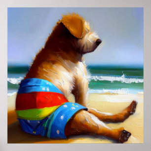Dog at the Beach Poster