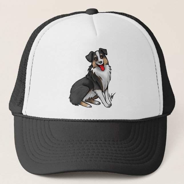 Dog - Australian Shepherd - Black Tri Trucker Hat (Front)