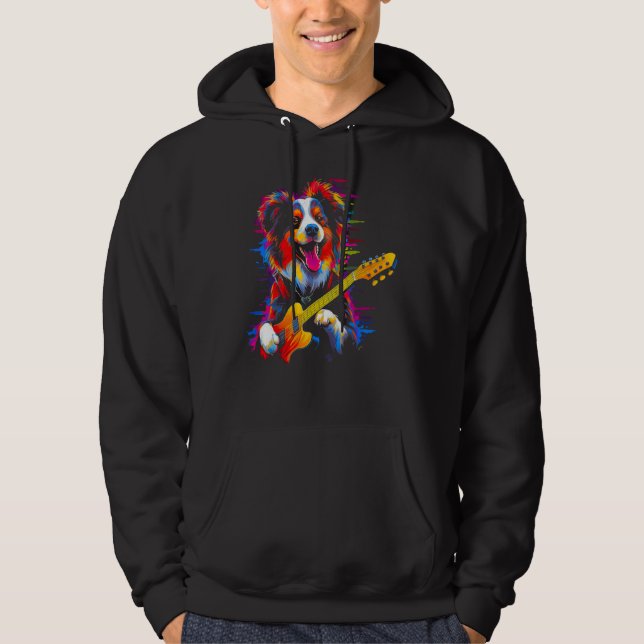 Dog Australian Shepherd Guitarist Hoodie (Front)