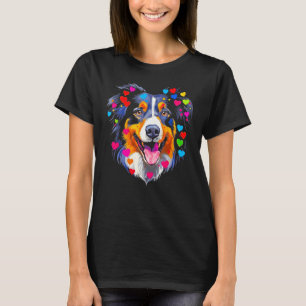 Dog Australian Shepherd Red Blue Pink Heart T-Shirt