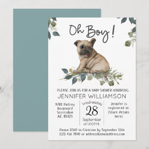 Dog Baby Shower Oh Boy! Pug Puppy Invitation