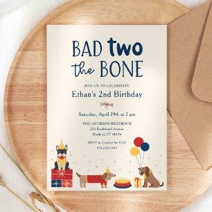 Dog Bad Two The Bone 2nd Birthday Party Invitation