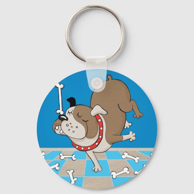 dog balancing a bone key ring (Front)