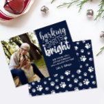 DOG BARKING SPIRIT BRIGHT PAWS NAVY CHRISTMAS  HOLIDAY CARD<br><div class="desc">Calling All Dog Lovers! 🐶🎄 Funny and Simple Christmas Photo Card with the Quote 'Barking Spirit Bright' in a Mixed Modern Typography Style Over a NAVY Background. Use the template to Add your dog or pet photo or family portrait with your Furry Friend a short custom message and your signature....</div>