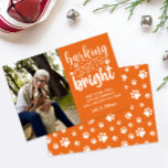 DOG BARKING SPIRIT BRIGHT PAWS ORANGE CHRISTMAS  HOLIDAY CARD<br><div class="desc">Calling All Dog Lovers! 🐶🎄 Funny and Simple Christmas Photo Card with the Quote 'Barking Spirit Bright' in a Mixed Modern Typography Style Over a MODERN ORANGE Background. Use the template to Add your dog or pet photo or family portrait with your Furry Friend a short custom message and your...</div>