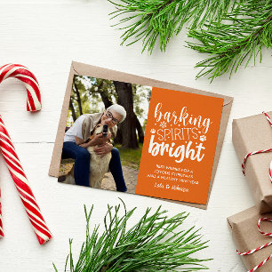 DOG BARKING SPIRIT BRIGHT PET ORANGE CHRISTMAS  HOLIDAY POSTCARD
