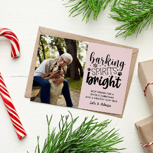 DOG BARKING SPIRIT BRIGHT PET PINK CHRISTMAS  HOLIDAY POSTCARD