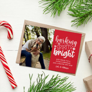 DOG BARKING SPIRIT BRIGHT PET RED CHRISTMAS  HOLIDAY POSTCARD