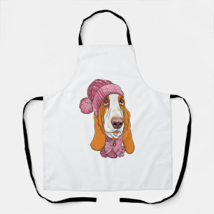 dog Basset Hound breed in knitted hat  Apron