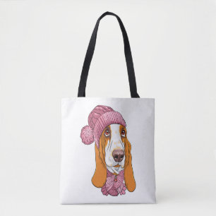 dog Basset Hound breed in knitted hat  Tote Bag