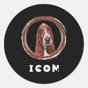 Dog Basset Hound Cute Face With Funny Icon Caption Classic Round Sticker