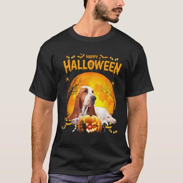 Dog Basset Hound Happy Halloween Basset Hound Dog  T-Shirt (Front)