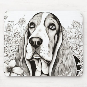 Dog Basset hound Peaceful Nature Prairie Sketch Mouse Mat