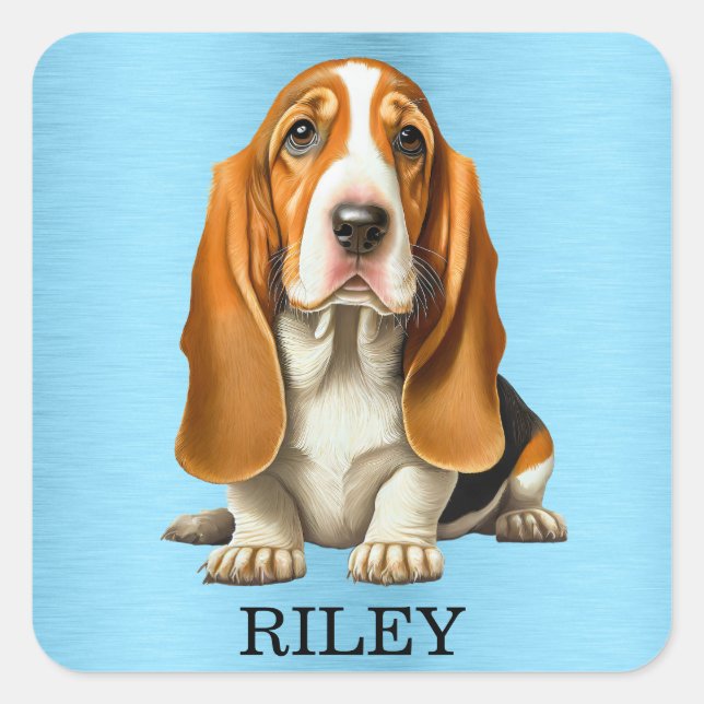 Dog, Basset Hound Portrait Template Square Sticker (Front)