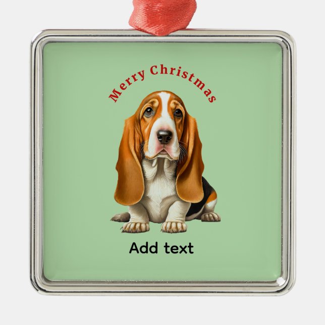 Dog, Basset Hound Template, Christmas  Metal Tree Decoration (Front)