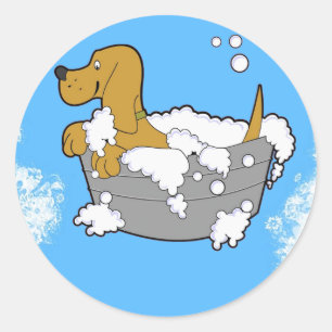 Dog Bath on Classic Round Stickers