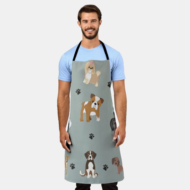 Dog Bath with Different Breeds of Dogs Apron (Worn)
