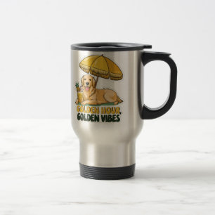 Dog Beach Sticker Golden Retriever with Pina Travel Mug
