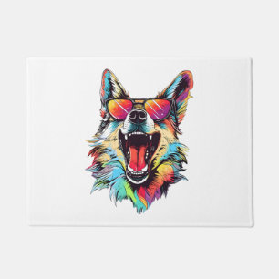 dog beach summer dog chilling 1 doormat