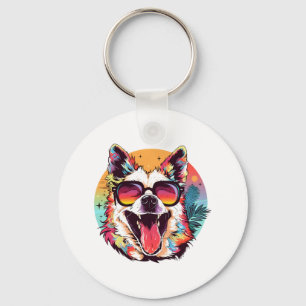 dog beach summer dog chilling key ring