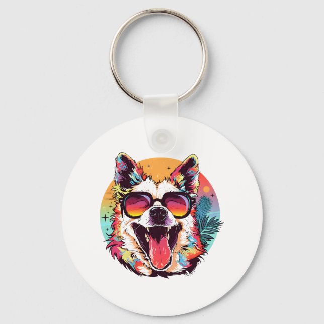 dog beach summer dog chilling    key ring (Front)