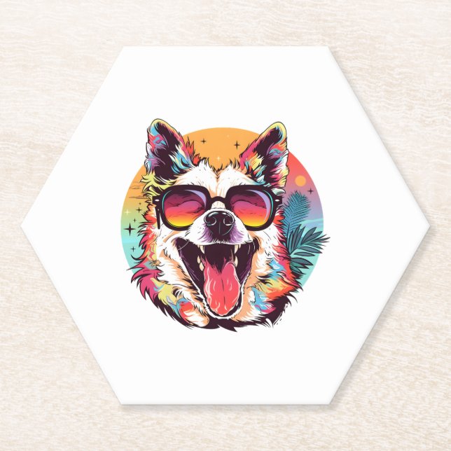 dog beach summer dog chilling    paper coaster (Front)