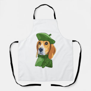 Dog Beagle in green French beret Apron