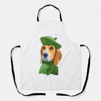 Dog Beagle in green French beret  Apron