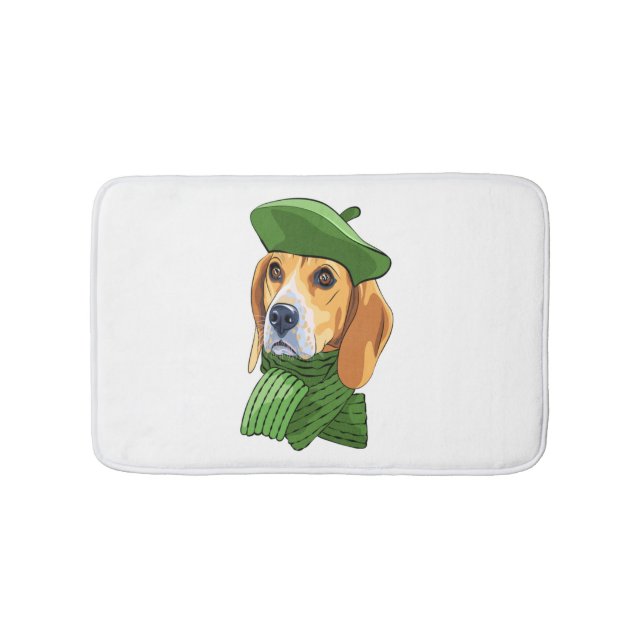 Dog Beagle in green French beret  Bath Mat (Front)
