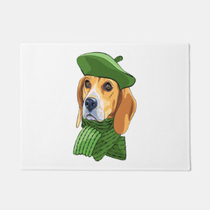Dog Beagle in green French beret Doormat