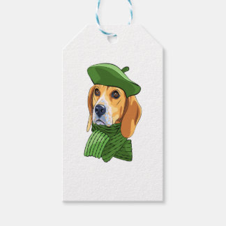 Dog Beagle in green French beret  Gift Tags