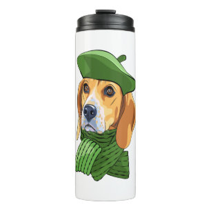 Dog Beagle in green French beret Thermal Tumbler