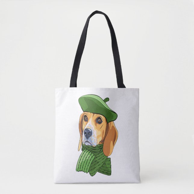 Dog Beagle in green French beret  Tote Bag (Front)