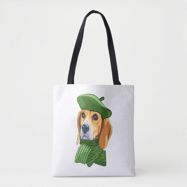 Dog Beagle in green French beret  Tote Bag (Front)