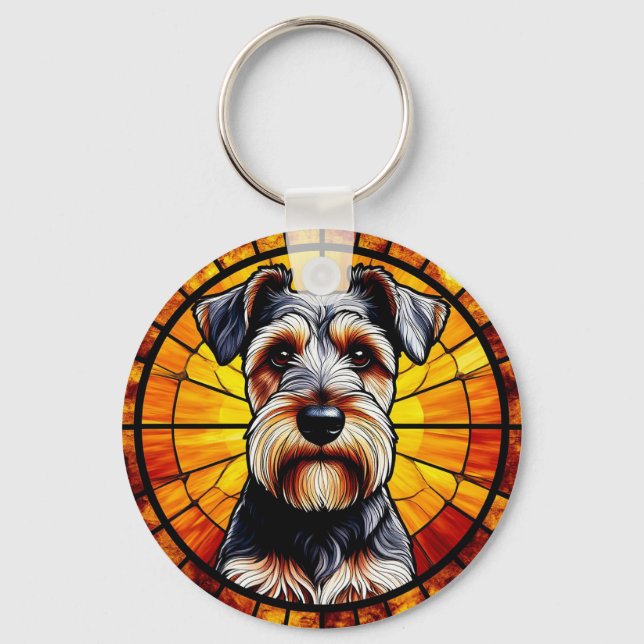 Dog Beautiful Stained Glass Artwork Key Ring (Front)