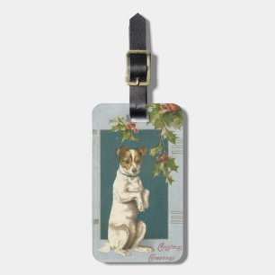 Dog Begging Holly Christmas Greetings Luggage Tag